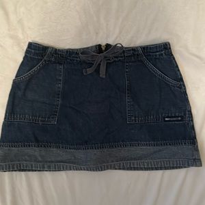 Denim mini skirt.